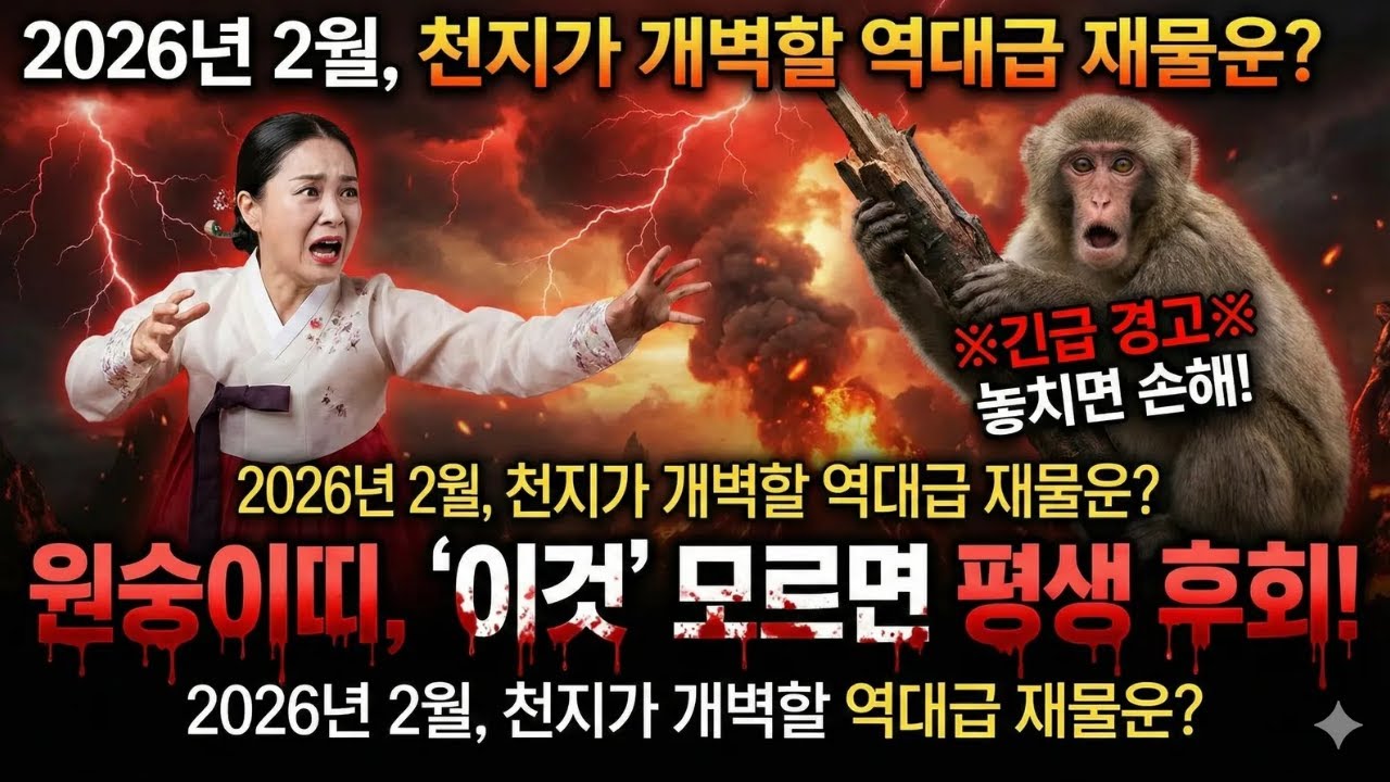 2026년 2월, 원숭이띠 '이것' 모르면 평생 후회합니다! 천지가 개벽할 역대급 재물운이 쏟아집니다 (병오년 정월 운세)