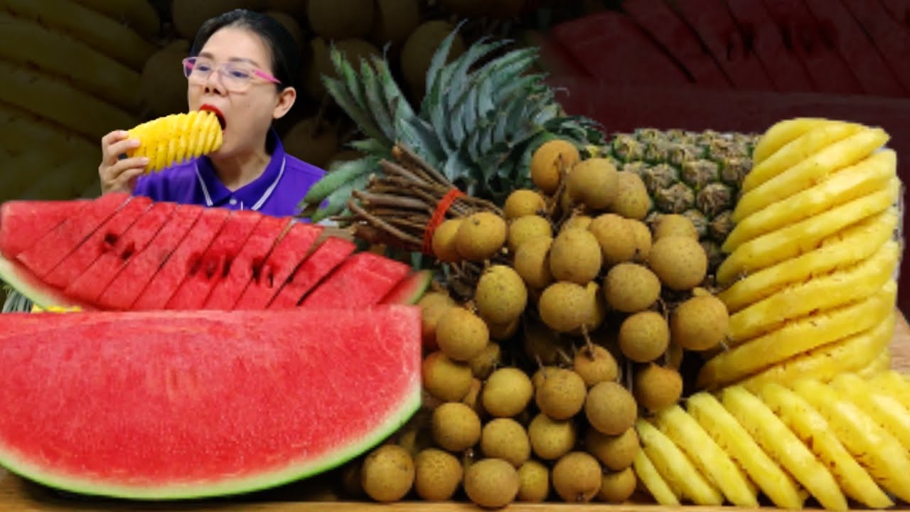 SHORTS PINEAPPLE LONGAN WATERMELON EATING NO TALKING | PLA EATS SHOW 1080