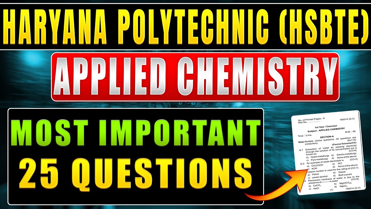 Applied Chemistry Most Important Question ll Haryana Polytechnic Most Important Question ll HSBTE 
