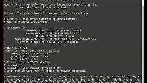 Checking for fake flash drives and fixing with Linux tools f3probe and f3fix.