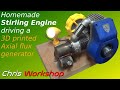 Homemade Stirling engine drivind a 3D printed Axial flux generator