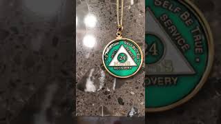 AA Medallion Holder Necklace That Loosely Fits Recovery Mint Tri-Plate Chips