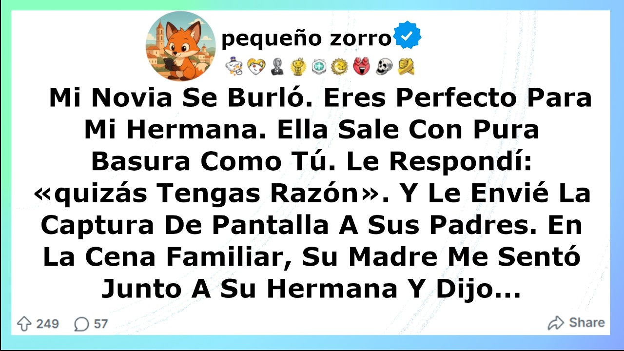 Mi Novia Se Burló. Eres Perfecto Para Mi Hermana. Ella Sale Con Pura Bsura Como Tú. Le Respondí...