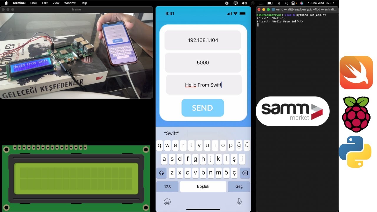 LCD Text Control with iPhone Swift App with Raspberry Pi, iPhone, Sense ...