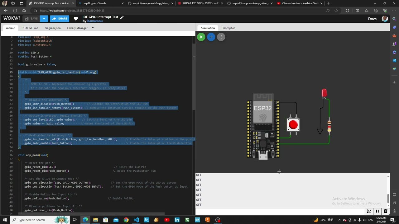 GPIO Interrupt triggering of ESP32 in ESP IDF with WOKWI Simulator