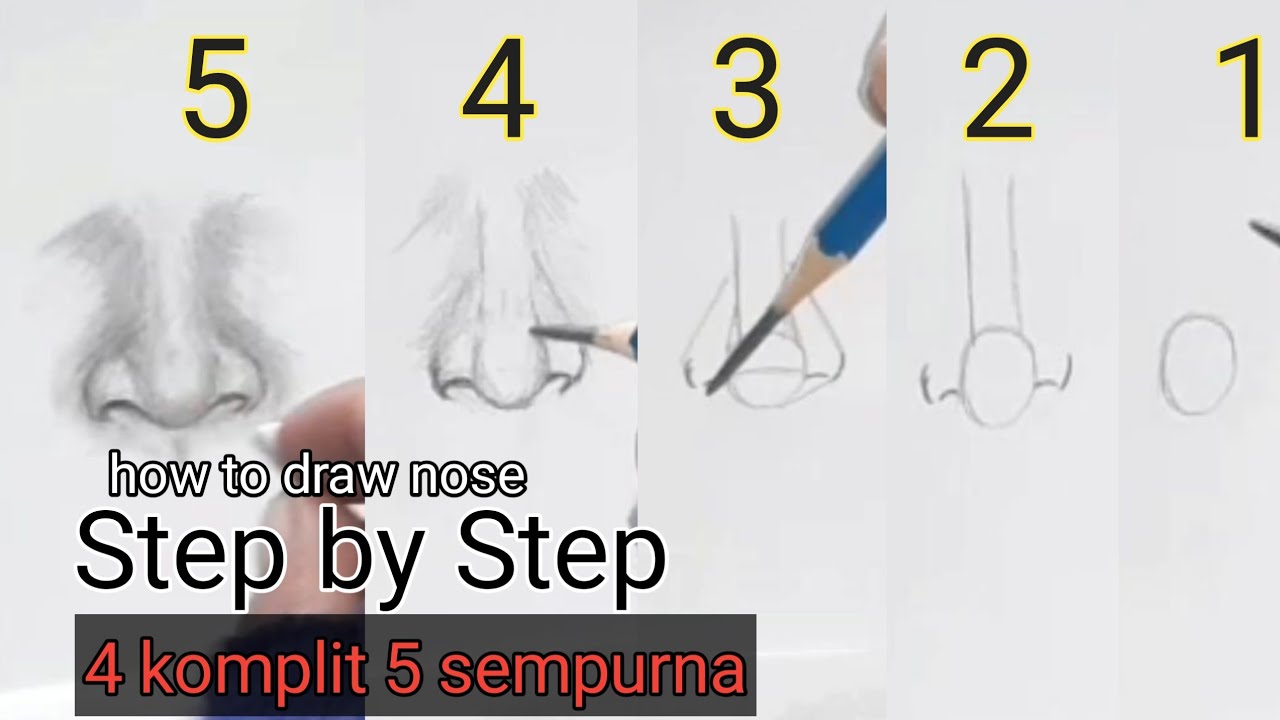 Tutorial gambar wajah realistis di bagian hidung | how to draw nose ...
