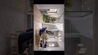 Luxury Modern Hall Interior with Glass Staircase &amp; Designer Dining Table