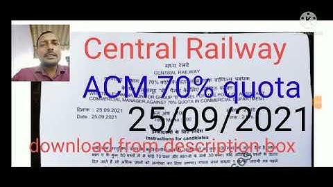 #ACM question paper of central railway/ACM 70% quota/ assistant commercial manager of CR/#ldc