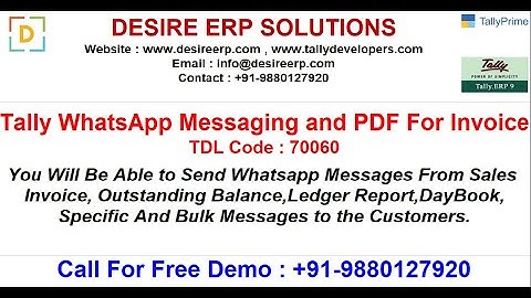 70060 Tally WhatsApp Messaging and PDF For Invoice | Send free WhatsApp Message from Tally Prime