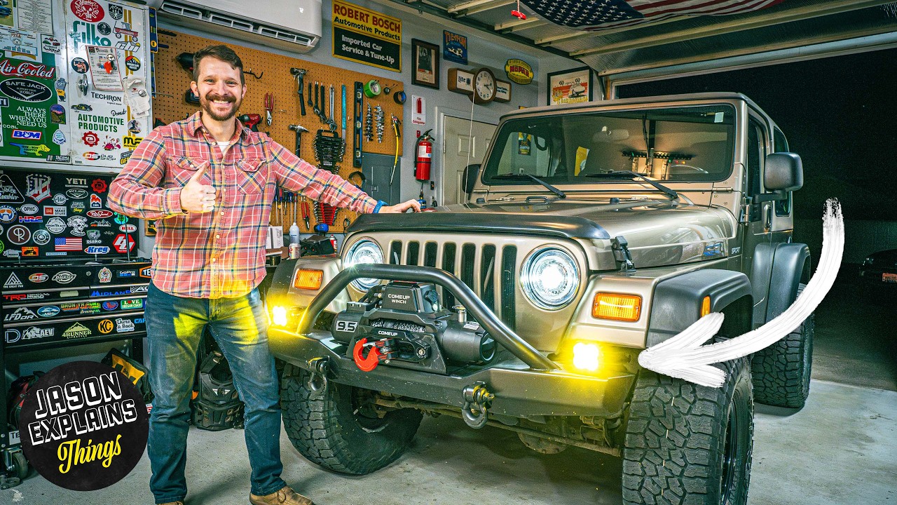 Dad's Jeep Wrangler TJ Gets Off Road Lights!  (ALL OEM WIRING, SWITCH)