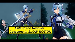 Eula Blocks Fatui Sniper With Greatsword Cutscene In Slow Motion - Genshin Impact