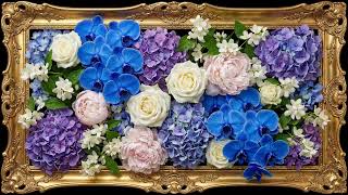 Blue Orchids in a Golden Frame 💙🩵 | 4K Frame TV Art | Elegant Spa TV Wallpaper screenshot 5
