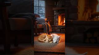 Cozy Fireplace Nap Buddies #cozykittens #firesidevibes #winterambience #cutecats #kittenshort
