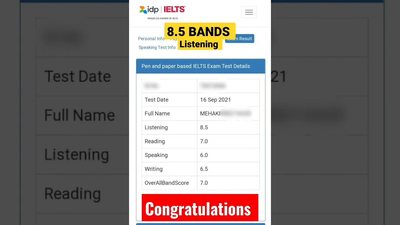 7 overall BANDS IN IELTS/congratulations for better band score//8.5 , 7 bands in listening, reading
