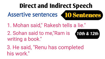 Direct and Indirect Speech. Assertive Sentences Practice exercise. Solved exercise.