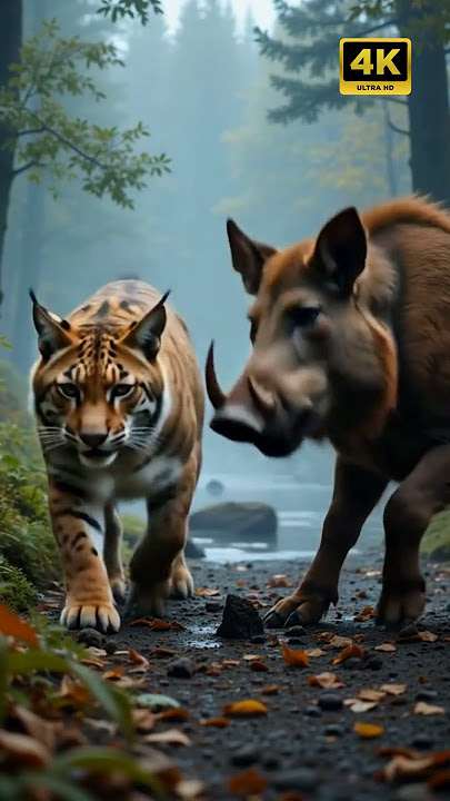 Northern Clash: Eurasian Lynx vs Wild Boar Battle #wildlife #shortsfeed  #animalvideos
