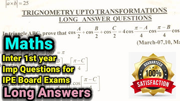 Inter 1st Year | Maths | Trigonometry upto Transformation chapter |Important Questions for IPE Exams