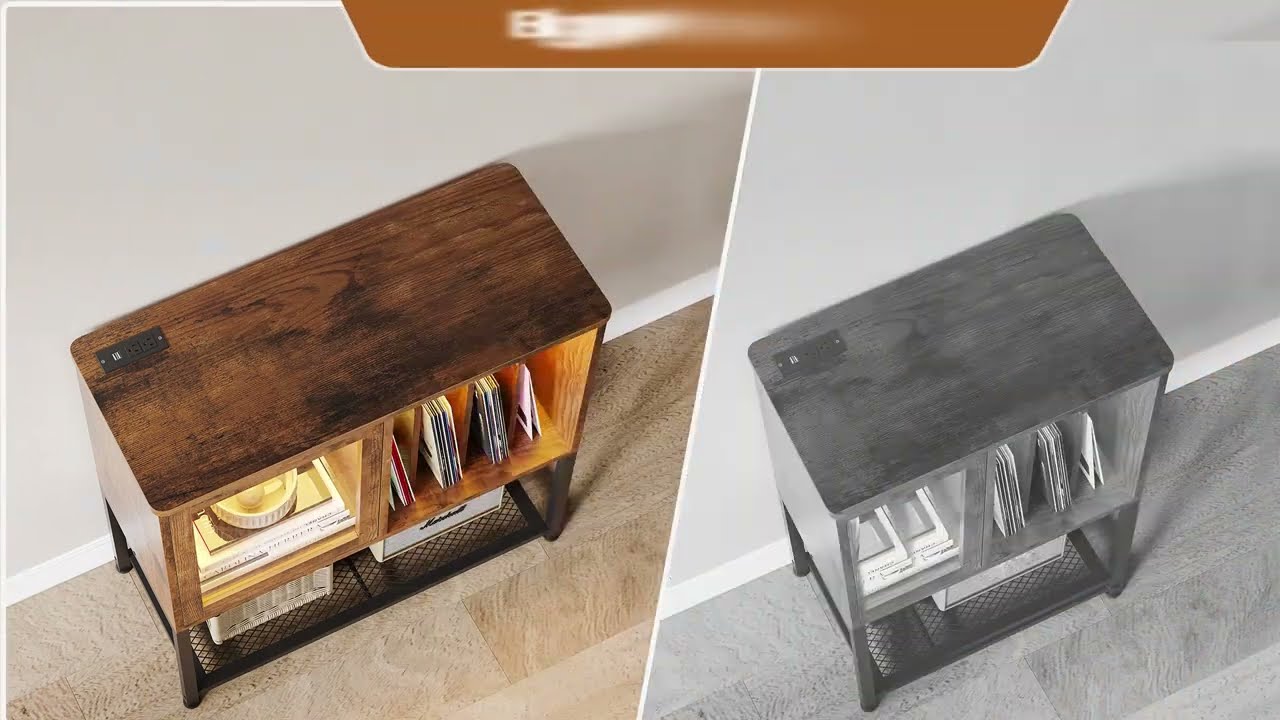 Sikaic LED Record Player Table With Vinyl Storage Charging Station Turntable Stand