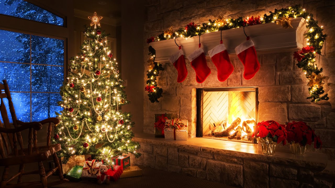 Christmas Ambience | Crackling Fire & Blizzard, cozy winter sounds ...