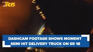 New video shows moments semitruck sideswiped delivery truck carrying thousands of eggs on SR 18