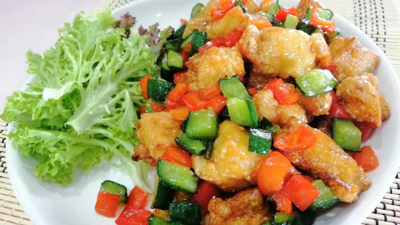 How to Cook Caramel Crispy Popcorn Fried Chicken with Vegetable 焦糖炸鸡配蔬菜 YouTube