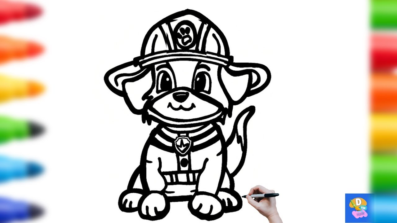Easy FIRE FIGHTER Puppy Drawing for Kids Beginners