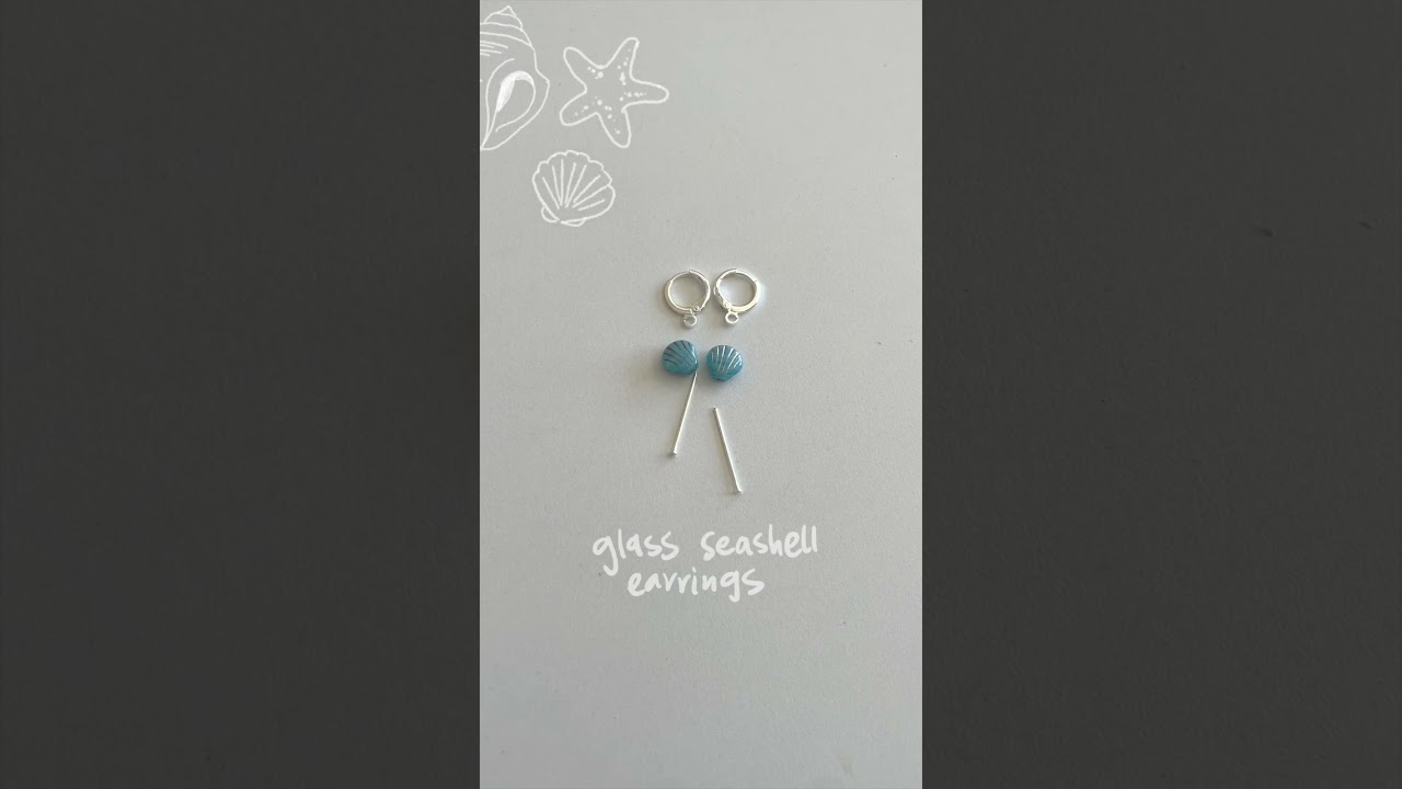 blue glass seashell silver huggie hoop earrings | aquatic jewelry