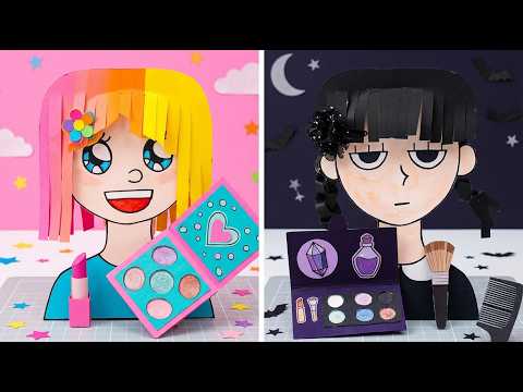 Rainbow vs. Dark Aesthetic! 🌈🖤 DIY Cardboard Makeup and Organizers