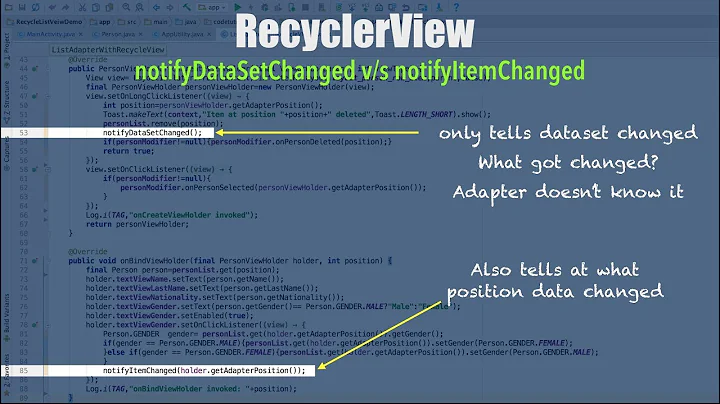 RecyclerView - Part 8, notifyDataSetChanged vs notifyItemChanged