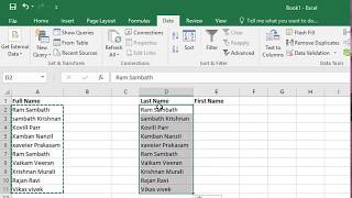 Splitting First and Last Names in a Cell into Two Separate Cells : Excel