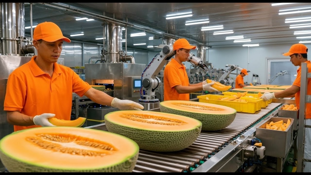 Inside a Modern Honeydew Processing Plant | From Whole Melons to Smooth Melon Purée (Full Process)
