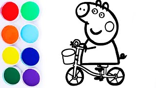 Como Dibujar y Colorear a Peppa Pig En Su Bicicleta - Videos Para Niños / FunKeep Art