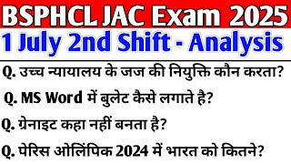 BSPHCL JAC Exam 1 JULY 2nd SHIFT ANALYSIS 2025 | BSPHCL JUNIOR ACCOUNT CLERK Exam today Review