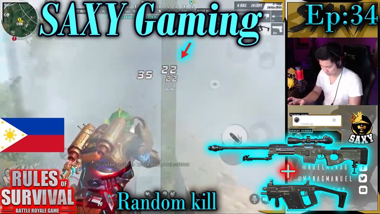 NRX SAXY,Random kill AWM+VECTOR ,ROS Most Kill Montage,Rules Of Survival,Saxy Gaming,Ep\33