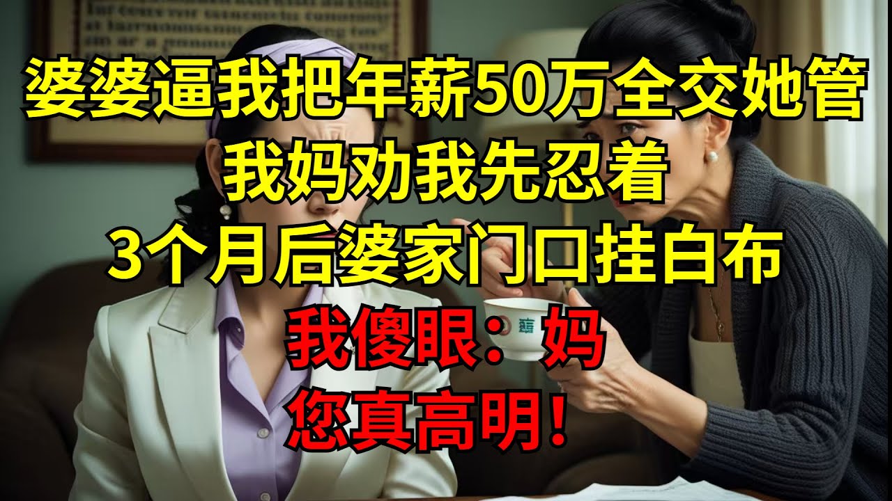 婆婆逼我把年薪50万全交她管，我妈劝我先忍着，3个月后婆家门口挂白布，我傻眼：妈，您真高明！