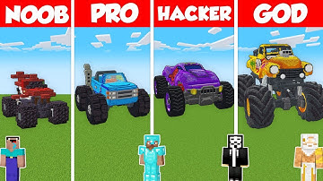 MONSTER TRUCK HOUSE BUILD CHALLENGE - Minecraft Battle: NOOB vs PRO vs HACKER vs GOD / Animation