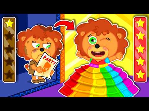 Masha and Leopold. Sticker Dress - Cartoon for kids - Lion Family in Russian