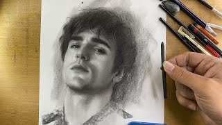 Realistic Jacob Elordi Portrait | Charcoal Drawing
