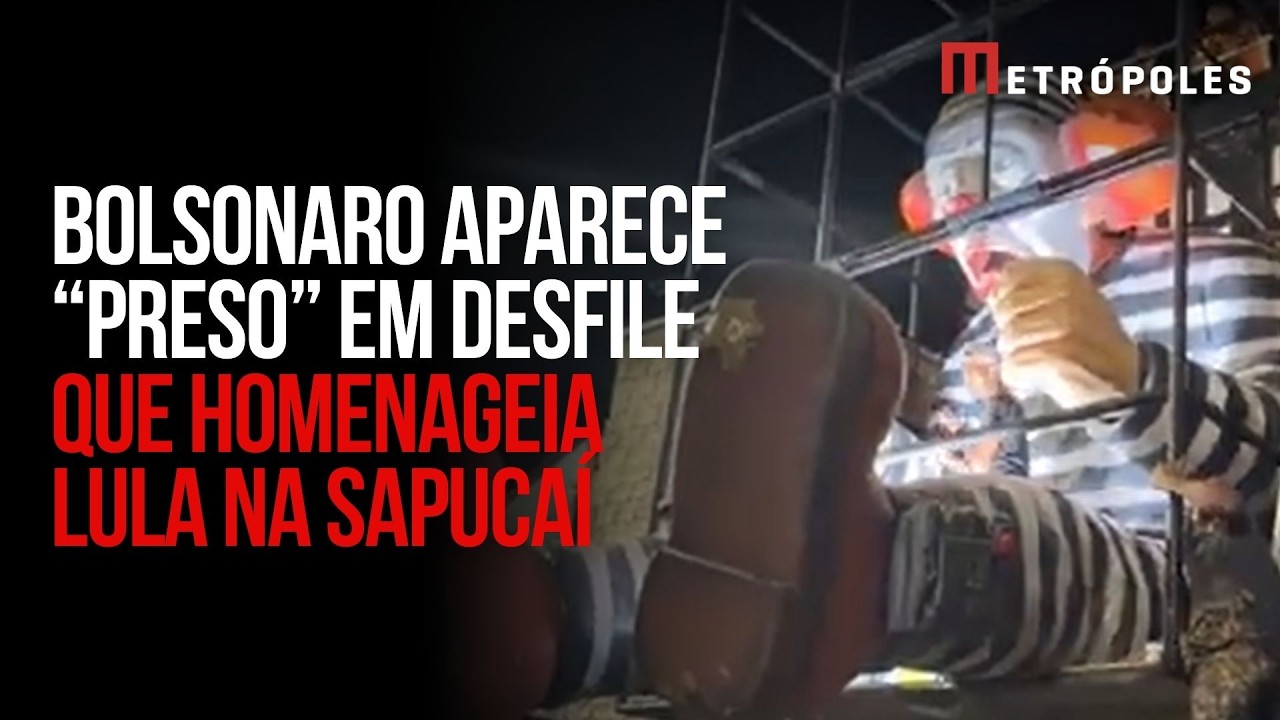 Escola de samba leva Bolsonaro preso e Lula gigante para homenagem ao petista na Sapucaí