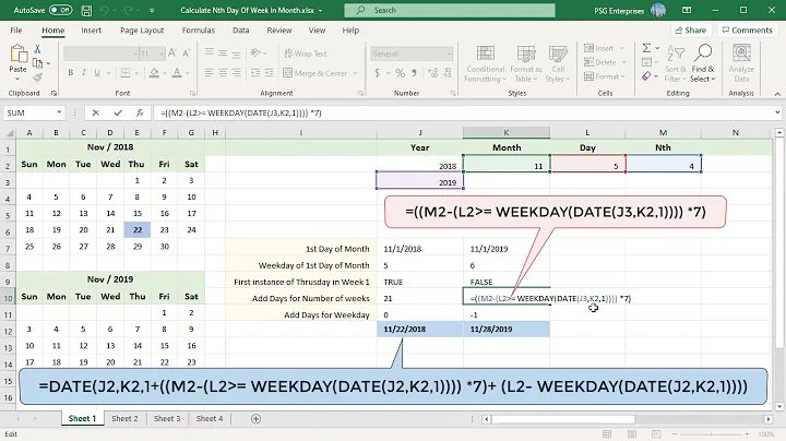 How to Calculate Nth Day of Week in a Month in Excel - Office 365