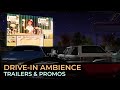 Drivein movie theater ambience  nostalgic screen mix  movie trailers  intermission ads