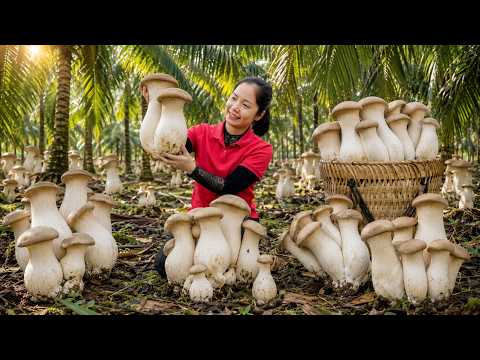 Harvesting Wild King Oyster Mushrooms: Hanna Finds Hidden Treasures inside Palm Forest!
