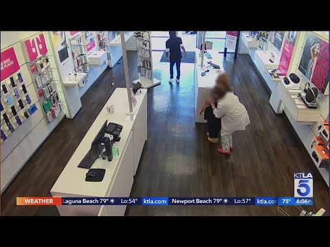 T-Mobile employee and alleged armed robbery suspect tussle at Seal Beach store