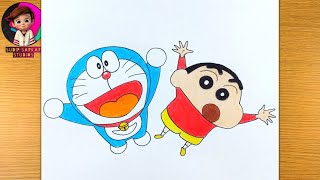 How to draw Doraemon and Shinchan together step by step easy drawing for kids screenshot 4