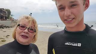 Our first surf lesson, Pacific Ocean, Ventura,  CA