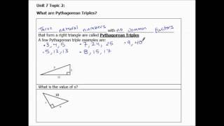 Unit 7 Topic 2: Pythagorean Triples
