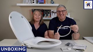 UNBOXING Bio Bidet Slim Zero Bidet Toilet Seat, Elongated, White, Easy Install Just Add Batteries