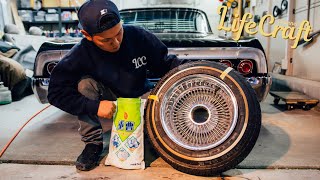 【ローライダーの方必見】ワイヤーホイールの簡単なサビの落とし方と磨き方！！簡易重曹ウェットブラスト！デイトン インパラ キャデラック　Gbody