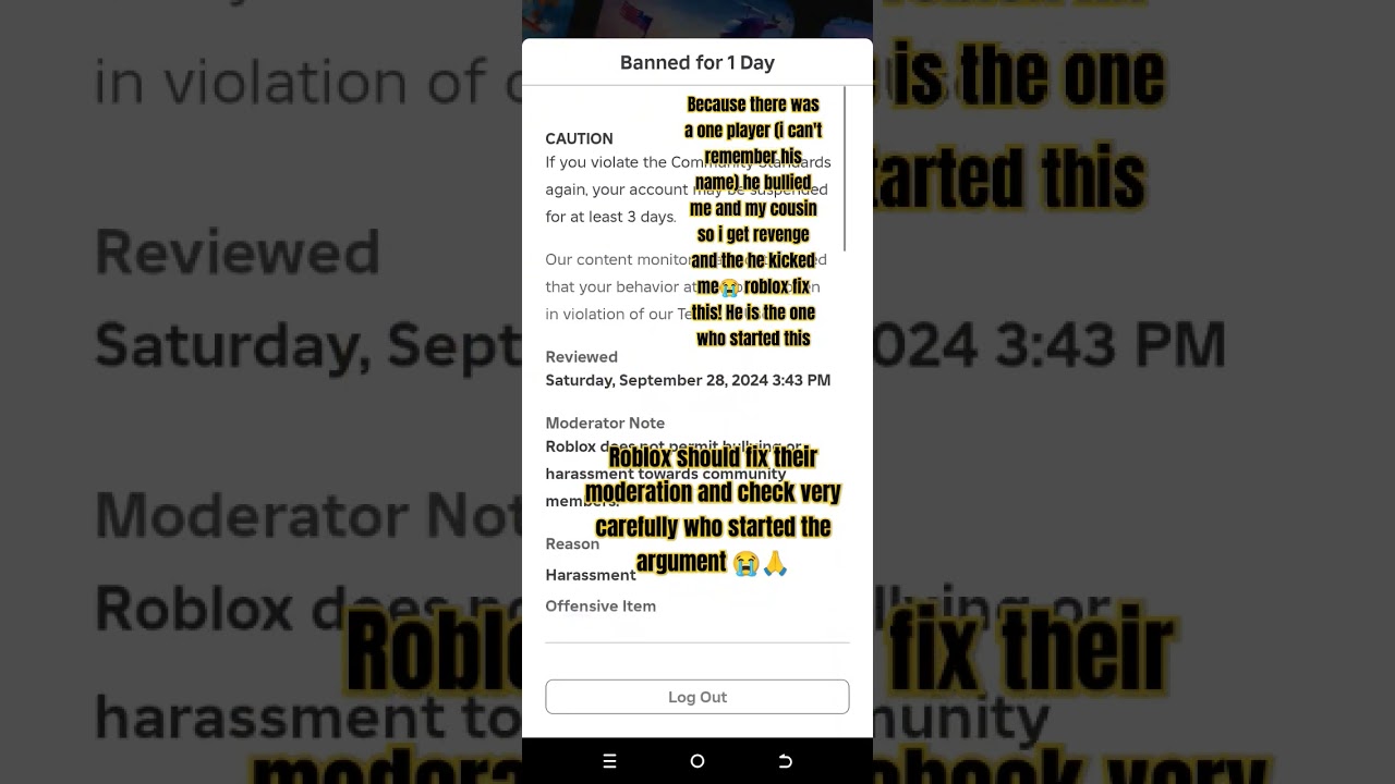 This bullies in roblox should be banned not the innocent people who are just playing games!