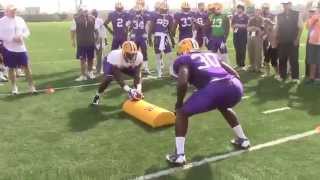 Celebrity LSU's Clifton Garrett stops Tony Upchurch in goal line drill | Video Net Worth